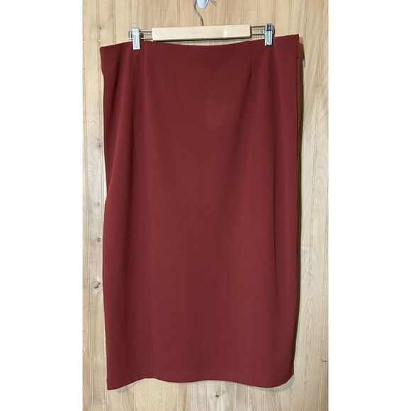 NYCC Skirt XLarge Rust Red Midi Long Pull On Skirt Side Slit Button Accent - Picture 2 of 4